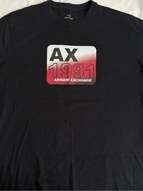 Armani Exchange Black Crewneck Tee with Red-Gradient AX 1991 Graphic